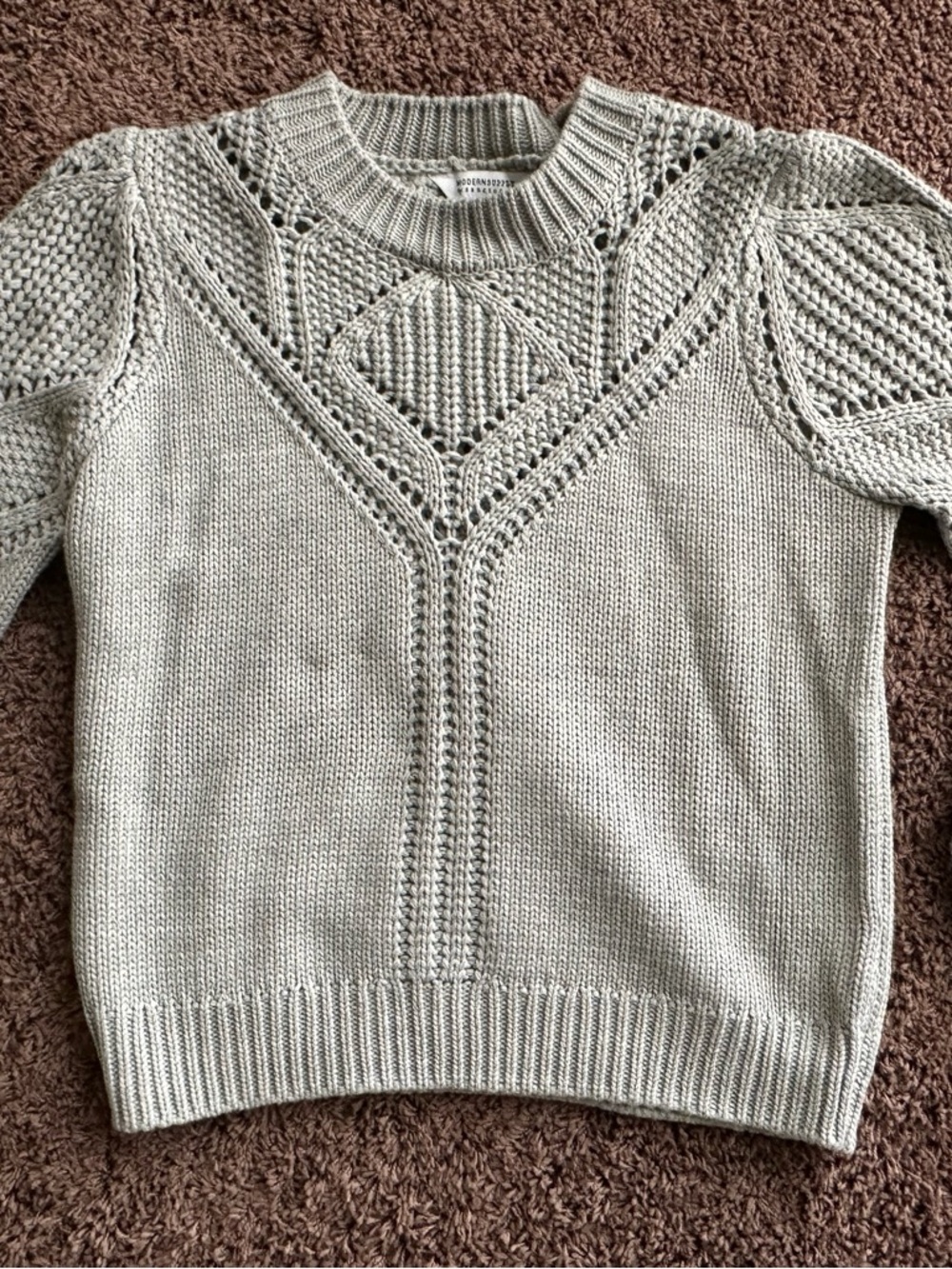 Pointelle Crewneck Sweater in Light Gray